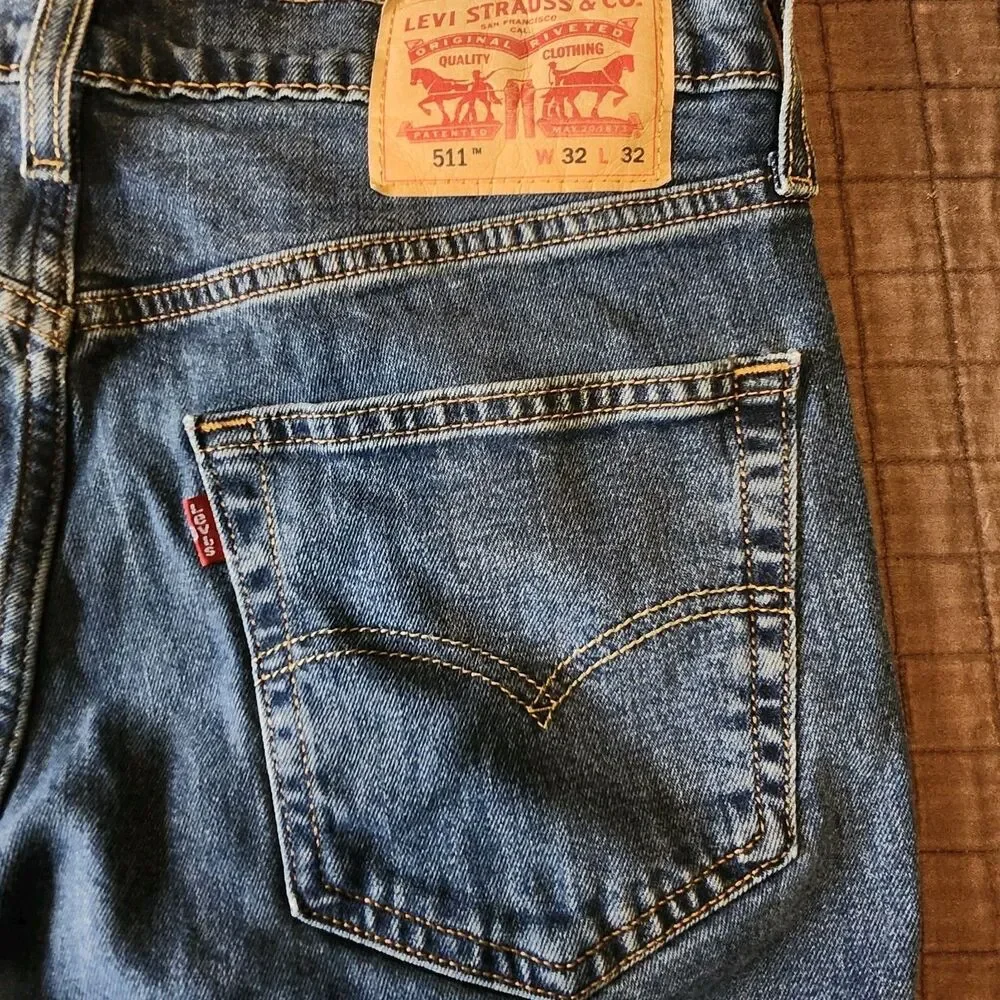 Mens Levi's 511 Denim Blue Jeans Slim Fit 32x32 Medium Wash